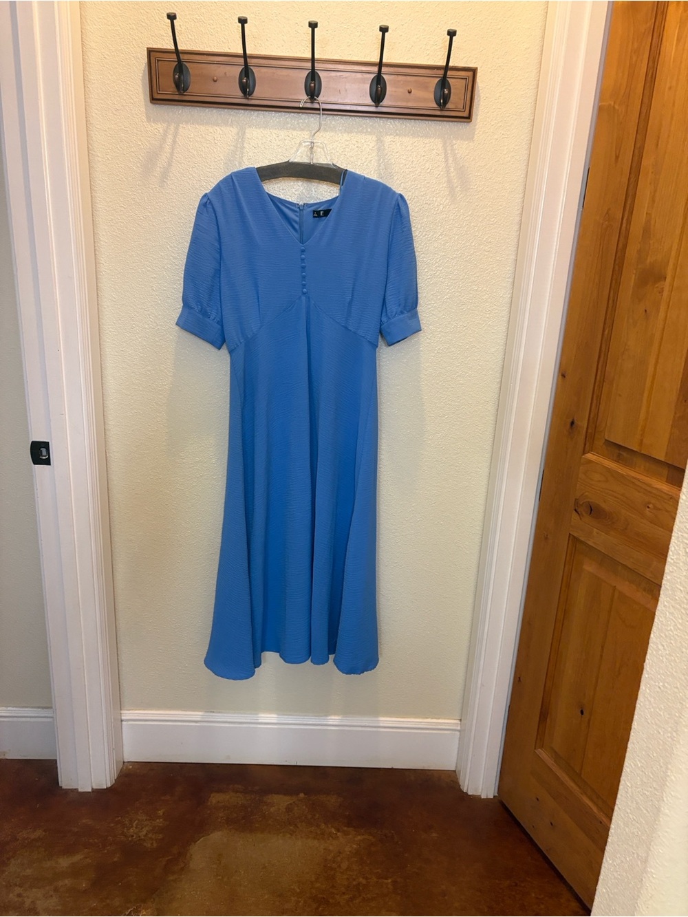 V-Neck Cobalt Midi Dress with Button Detail